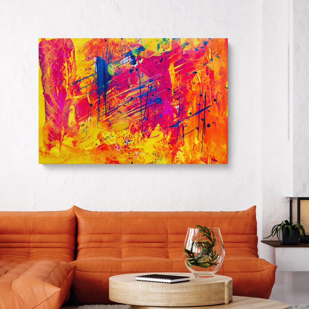 Yellow and Red - Abstract Wall Art. Introducing our Vibrant Abstract Art Print, a striking piece perfect for modern art enthusiasts. Featuring bold yellow and red hues, this contemporary wall art captures the essence of abstract expressionism. Ideal for adding a splash of color and sophistication to any space, it makes a stunning addition to your home decor.