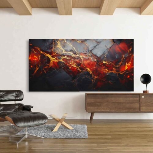 Striking Red and Black Canvas Art - Bold Home Decor for Modern Living Rooms. Elevate your space with this stunning large abstract print featuring rich red and black marble textures. Framed and ready to hang, it adds an elegant, dramatic touch to any room’s decor.