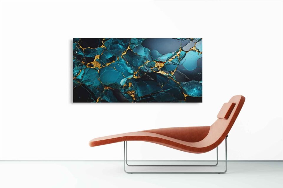 Teal Blue and Gold Abstract Wall Art - Image 3