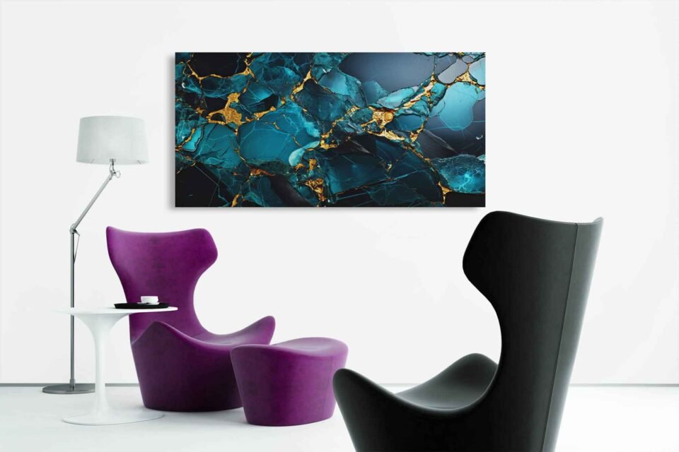 Teal Blue and Gold Abstract Wall Art - Image 5