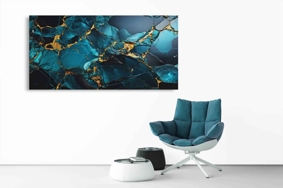 Teal Blue and Gold Abstract Wall Art - Image 6