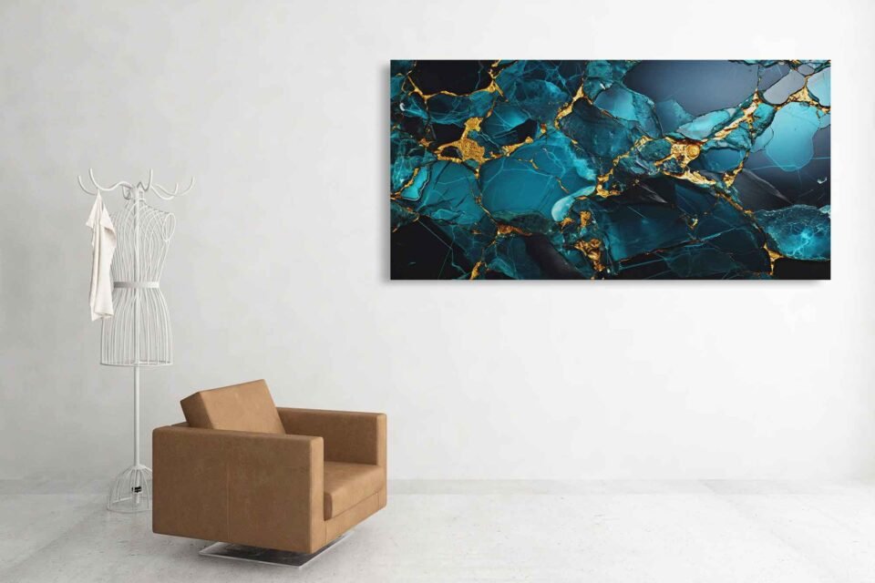 Teal Blue and Gold Abstract Wall Art - Image 7