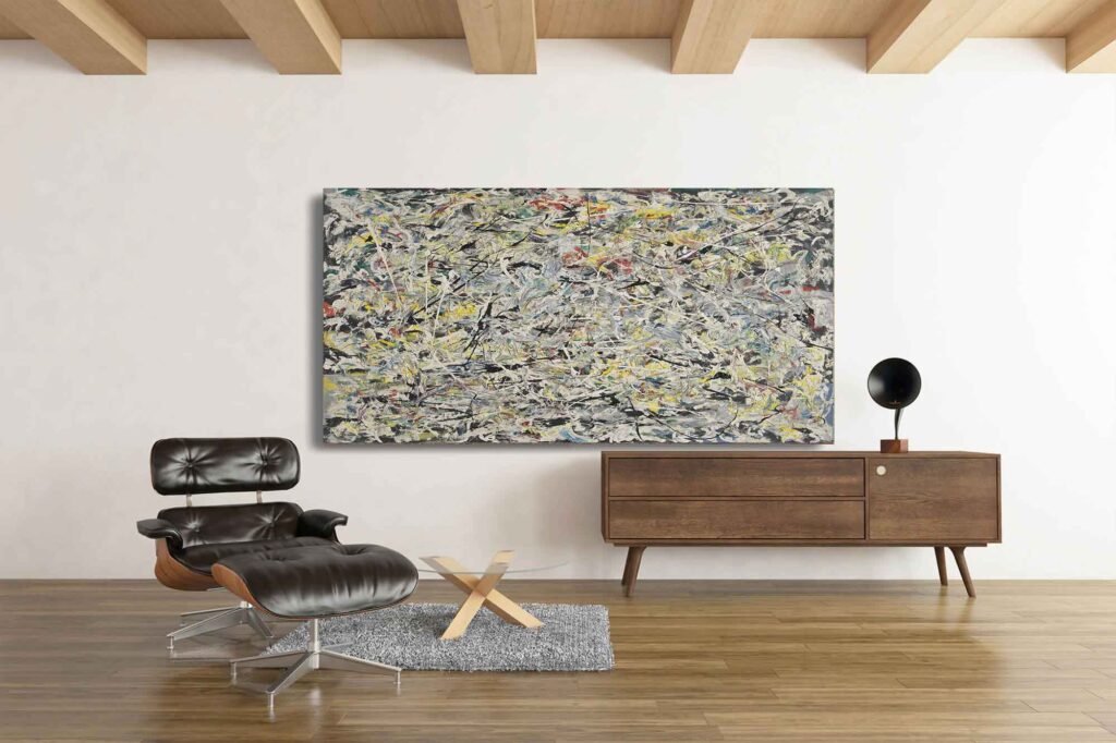 Serene White Light Artwork - Large Abstract Canvas Print for Living Room Decor. Add dynamic energy to your space with this Modern Abstract Framed Canvas Artwork by Jackson Pollock. Featuring bold strokes and vibrant movement, this XL wall art is perfect for contemporary home decor in living rooms or bedrooms.