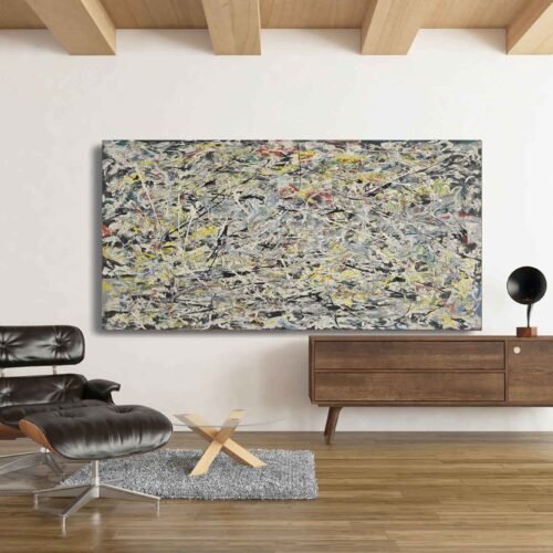 Serene White Light Artwork - Large Abstract Canvas Print for Living Room Decor. Add dynamic energy to your space with this Modern Abstract Framed Canvas Artwork by Jackson Pollock. Featuring bold strokes and vibrant movement, this XL wall art is perfect for contemporary home decor in living rooms or bedrooms.