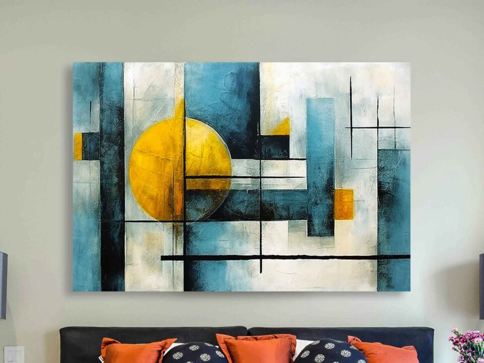 Light Grey and Gold - Geometric Wall Art. Elevate your space with this Light Grey & Gold Geometric Wall Art. A contemporary abstract design on framed canvas, perfect for modern home decor. Sleek, stylish, and ready to hang, it adds a touch of elegance to any room.