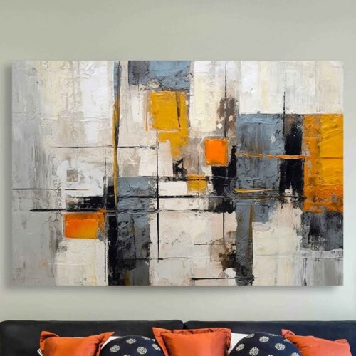 Orange and Grey Abstract Wall Art - Modern Geometric Print for Wall Decor. Modern flair for your walls! Featuring a modern geometric design, this stylish print adds a bold yet sophisticated touch to any home decor. Perfect for contemporary interiors! 