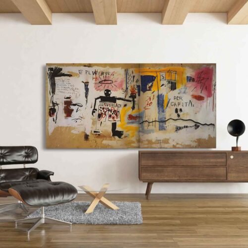 Per Capita - Artwork by Jean-Michel Basquiat - Extra Large Statement Art Prints. Iconic Basquiat Canvas Prints, Bold Street Art for Your Walls.