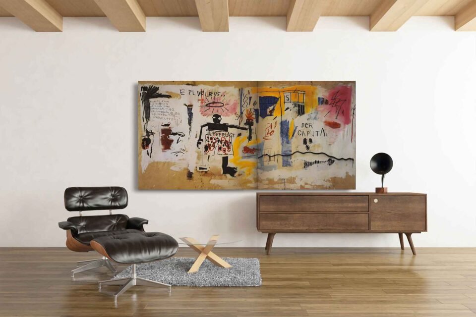 Per Capita - Artwork by Jean-Michel Basquiat - Extra Large Statement Art Prints. Iconic Basquiat Canvas Prints, Bold Street Art for Your Walls.