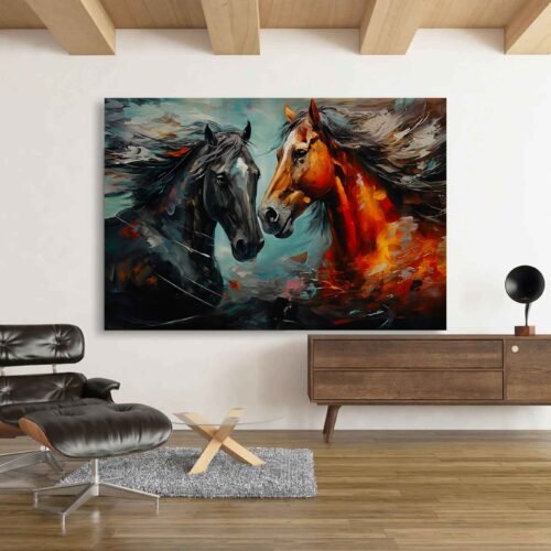 Expressive Brushstrokes Horse Print - Eye-catching Canvas Wall Art Prints Add energy to your space with this Brushstrokes Horse Print! Featuring bold strokes and dynamic movement, this eye-catching canvas wall art brings life to any room. Perfect for horse lovers and modern art enthusiasts!