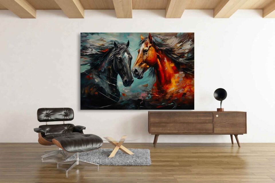 Expressive Brushstrokes Horse Print - Eye-catching Canvas Wall Art Prints Add energy to your space with this Brushstrokes Horse Print! Featuring bold strokes and dynamic movement, this eye-catching canvas wall art brings life to any room. Perfect for horse lovers and modern art enthusiasts!